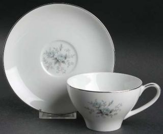 Noritake Cimmaron Flat Cup & Saucer Set, Fine China Dinnerware   Blue Flowers, C
