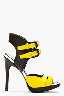 Mcq Alexander Mcqueen Chartreuse Suede And Black Leather Lara Sandals