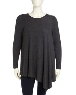 Asymmetric Soft Knit Sweater, Charcoal, Womens