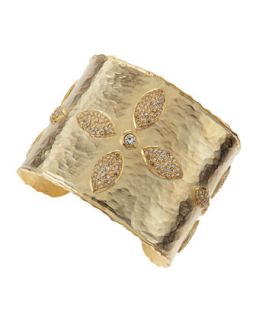 Gold Plated Hammered Pave Flower Cuff