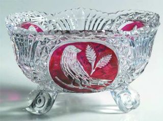 Hofbauer Byrdes Collection Ruby (The) 3 Toed Footed Bowl   Pressed, Cut Bird, Ru