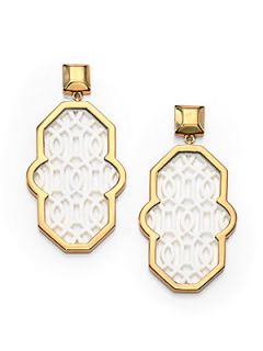 Tory Burch Chantal Perforated Drop Earrings   Ivory Gold