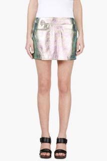 Marc By Marc Jacobs Pink And Turquoise Iridescent Metallic Leather Mini Skirt