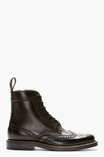 Foot The Coacher Black Leather Wingtip Ankle Boots