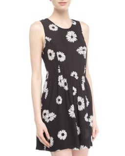 Flower Print Lace Back Dress, Black/White