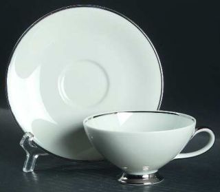 Crown Jewel Monte Carlo Footed Cup & Saucer Set, Fine China Dinnerware   White/P