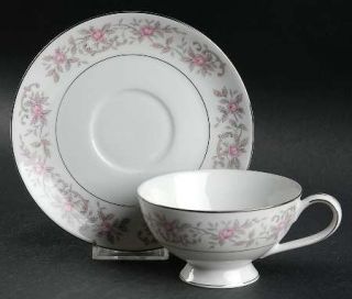 Mikasa Arpege Footed Cup & Saucer Set, Fine China Dinnerware   Pink Roses, Pink/