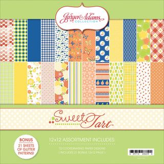 Sweet Tart Single sided Paper Pad 12x12 72/sheets 24 Designs/3 Each, 7 With Glitter Accent