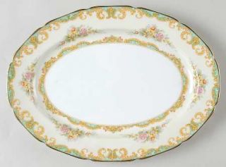 Noritake Roseglow 11 Oval Serving Platter, Fine China Dinnerware   Green Edge,