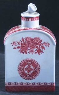 Spode Fitzhugh Red Tea Caddy & Lid, Fine China Dinnerware   Red Band,Flowers,Sca