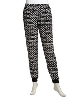 Pull On Wide Graphic Print Satin Pants, Black/White
