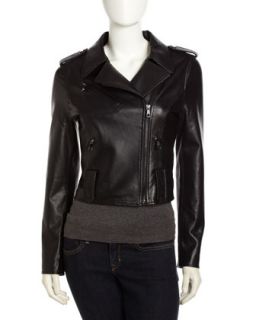 Perforated Leather Jacket, Black