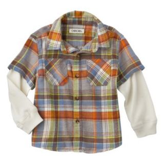 Cherokee Infant Toddler Boys 2 Fer Button Down Flannel Shirt   Orange 12M