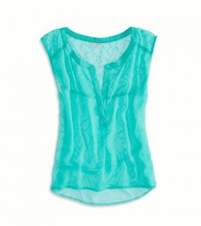 Lookbook Green AE Textured Chiffon Sleeveless Shirt, Womens XXS