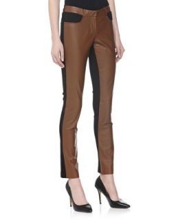 Ponte Leather Front Pants, Camel