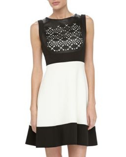 Geometric Overlay Dress, Ivory/Black