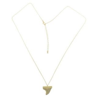 Womens Long Chain Necklace with Horn and Stone Pendant   Gold/Crystal
