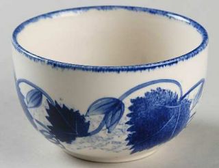 Poole Pottery Blue Leaf Open Sugar Bowl, Fine China Dinnerware   Blue Leaves On