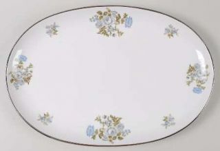Grace Romance 15 Oval Serving Platter, Fine China Dinnerware   Blue/Gray Flower