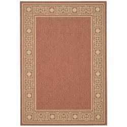 Rust/sand Indoor/outdoor Geometric Border Pattern Rug (27 X 5)