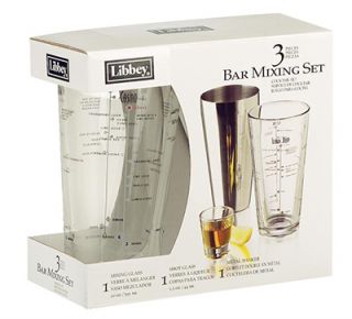 Libbey Glass Bar Mixing Set w/ Mixing & Shot Glass, Stainless Shaker