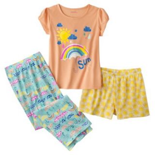 Xhilaration Girls 3 Piece Short Sleeve Pajama Set   Peach Peony M