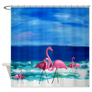  Plastic Pink Flamingos on the Beach Shower Curtain  Use code FREECART at Checkout