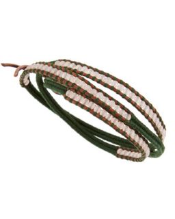Triple Wrap Brown Cord Bracelet, Green/Clay