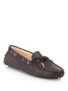 Tods Metallic Leather Lace Up Gommini Driver   Dark Brown