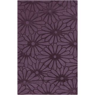 Hand crafted Raisin Daisies Purple Floral Wool Rug (8 X 11)