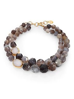 Nest Druzy & Agate Double Strand Necklace   Grey Agate Gold