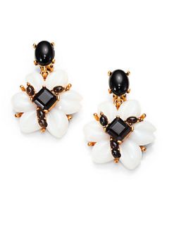 Oscar de la Renta Jewel & Cabochon Floral Drop Earrings   White Black