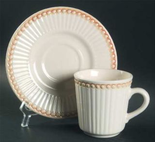 Culinary Arts Victorian Pearls Flat Cup & Saucer Set, Fine China Dinnerware   Em