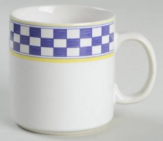 Newcor Bistro Mug, Fine China Dinnerware   Design Concepts,Blue Checks On Rim