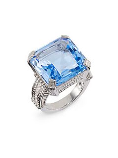 Faceted Square Stone & Sterling Silver Ring   Blue