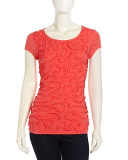 Short Sleeve Soutache Stretch Tee, Coral/Flame