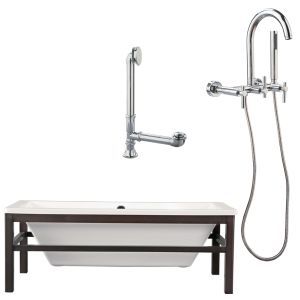 Giagni LT1 PC Tella Wengé Finish Wood Cradle Tub, Drain & Wall Mount Faucet with