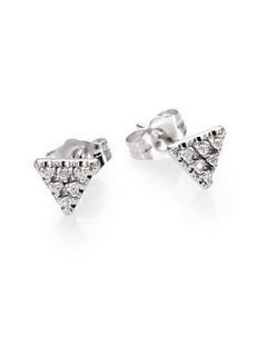 Zoe Chicco Diamond & 14K White Gold Triangle Stud Earrings   Silver