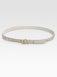 Prada Saffiano Vernice Studded Leather Belt   Ivory