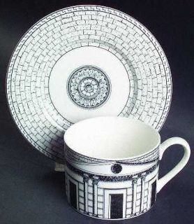 Victoria & Beale Colosseum Flat Cup & Saucer Set, Fine China Dinnerware   Casual