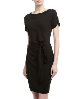 Leron Asymmetric Silk Dress, Black