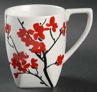 Coventry (PTS) Makayla (Soft Square) Mug, Fine China Dinnerware   Red/Black Flor