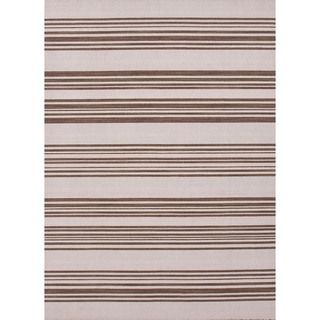 Flat weave Striped Beige and brown Rectangular Wool Rug (4 X 6)