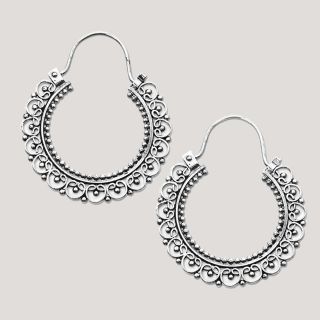 Novica Balinese Lace Sterling Silver Hoop Earrings   World Market