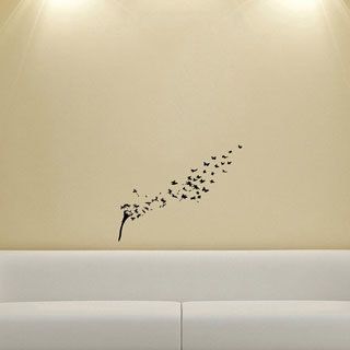 Dandelions In The Wind Flying Butterflies Wall Vinyl Decal (Glossy blackDimensions 25 inches wide x 35 inches long )