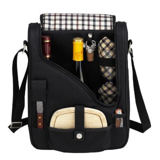 Picnic At Ascot London Pinot Wine And Cheese Cooler (Black with London plaidMaterials 600D polycanvas/cottonDimensions 10 inches high x 18.5 inches wide x 11 inches deep (open) Slim cooler with adjustable shoulder strapAdjustable bottle dividersHolds tw