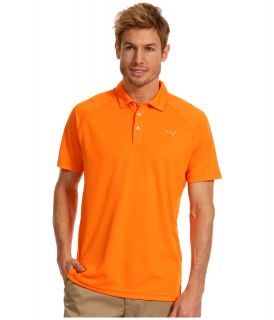 PUMA Golf Raglan Tech Chest Logo Polo 13 Mens Short Sleeve Pullover (Orange)