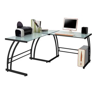 Double Bit Black Workstation/ Desk (BlackMaterials Metal frame and glass Glass Tempered frosted glass topDimensions 30 inches high x 70 inches wide x 40 inches longGreat for use as a workstationNumber of boxes this will ship in 1Assembly required  )