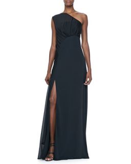 One Shoulder Gown with Sheer Overlay