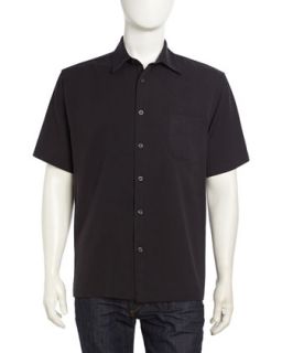 Trent Short Sleeve Waffle Knit Sport Shirt, Black
